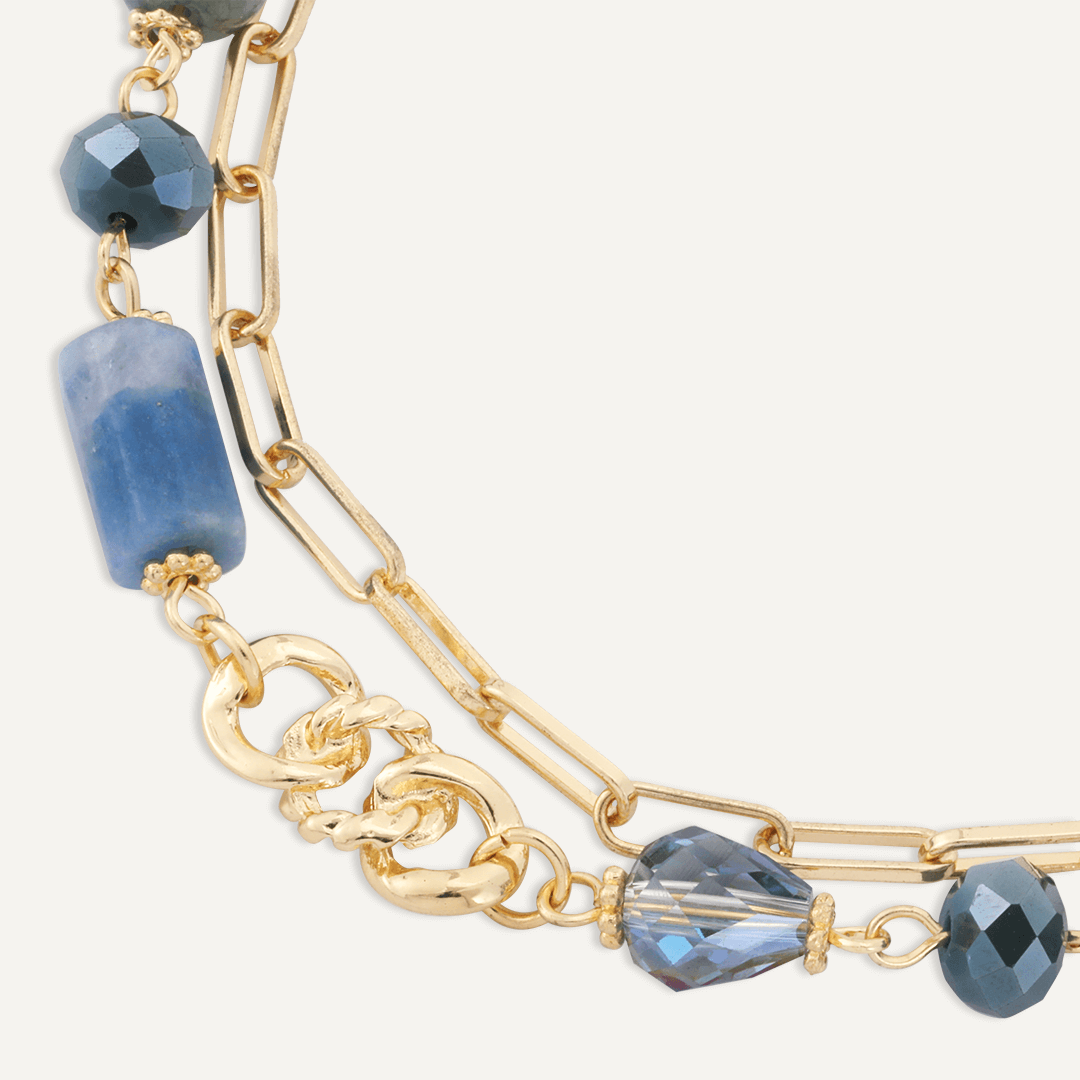 Blue Natural Stone Lobster Clasp Bracelet In Gold-Tone