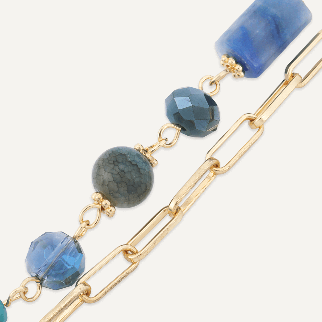 Blue Natural Stone Lobster Clasp Bracelet In Gold-Tone