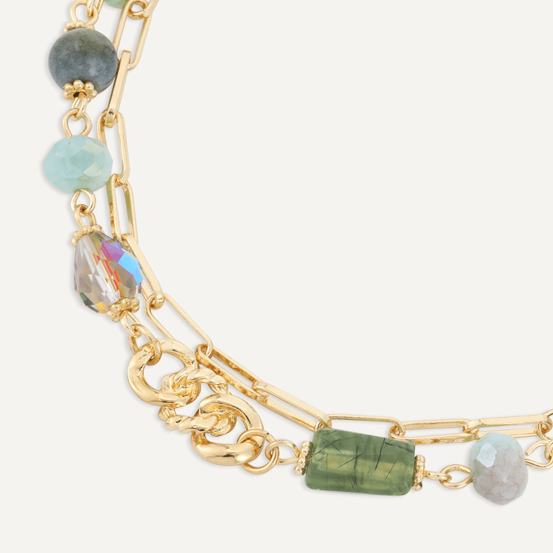 Green Natural Stone Lobster Clasp Bracelet In Gold-Tone