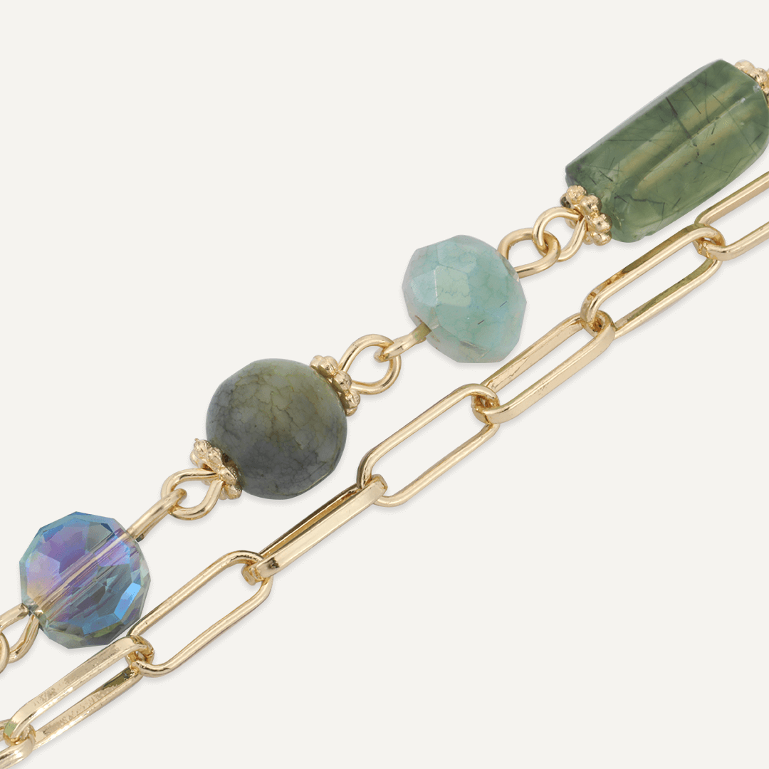 Green Natural Stone Lobster Clasp Bracelet In Gold-Tone