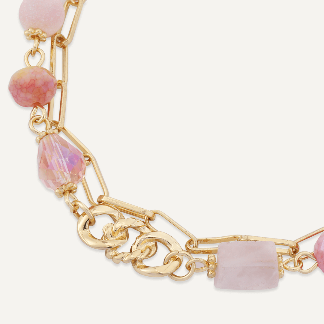 Pink Natural Stone Lobster Clasp Bracelet In Gold-Tone