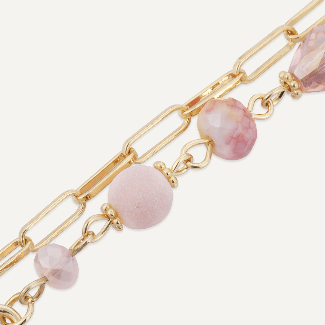 Pink Natural Stone Lobster Clasp Bracelet In Gold-Tone