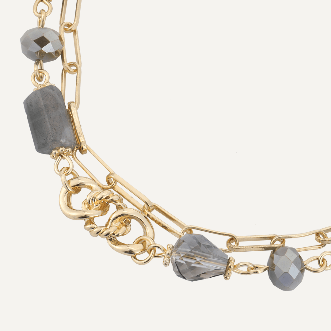 Grey Natural Stone Lobster Clasp Bracelet In Gold-Tone