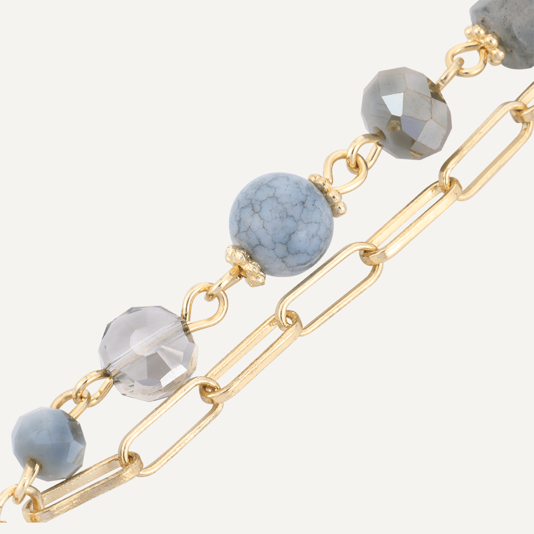 Grey Natural Stone Lobster Clasp Bracelet In Gold-Tone