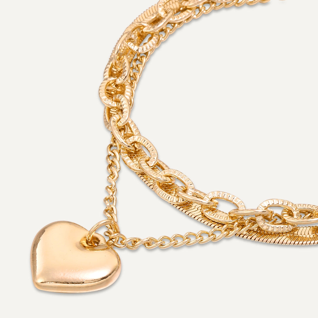 Layered Heart Charm Bracelet In Gold-Tone