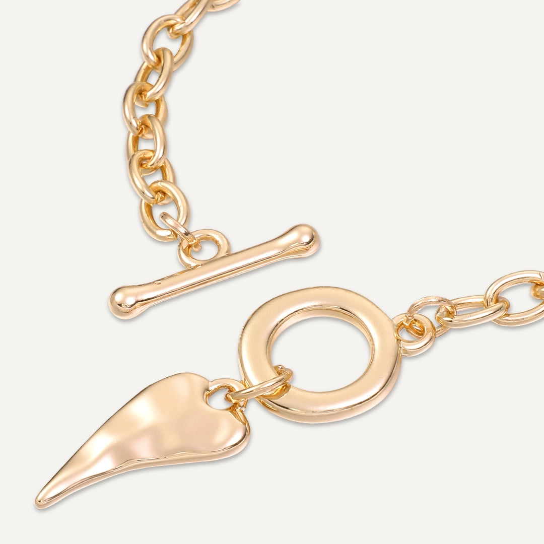 Heart Tusk Charm T-Bar Bracelet In Gold-Tone