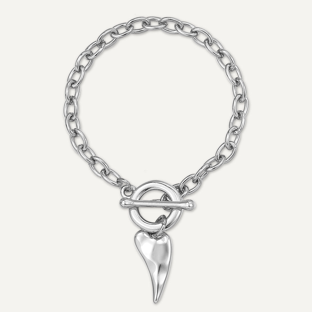 Heart Tusk Charm T-Bar Bracelet In Silver-Tone