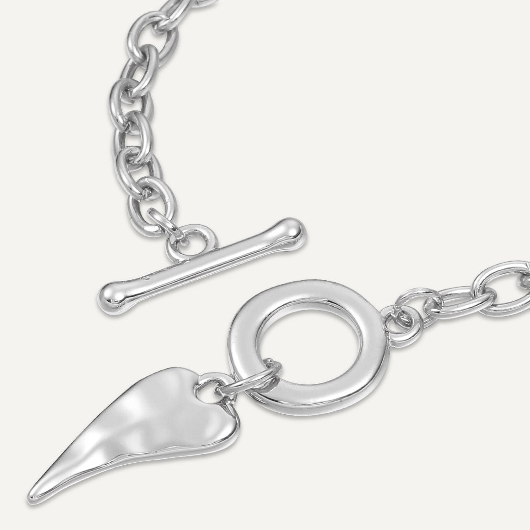 Heart Tusk Charm T-Bar Bracelet In Silver-Tone