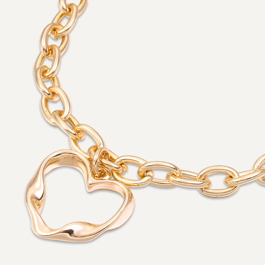 Open Heart Charm Chain Bracelet In Gold-Tone