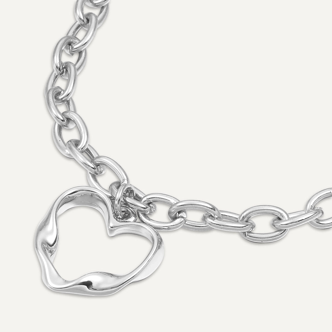 Open Heart Charm Chain Bracelet In Silver-Tone