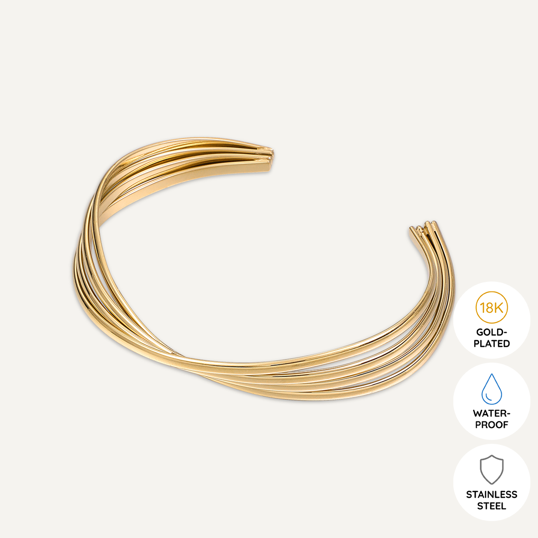 Vibes | Wavy Elegance Open Bracelet | 18K Gold-Plated