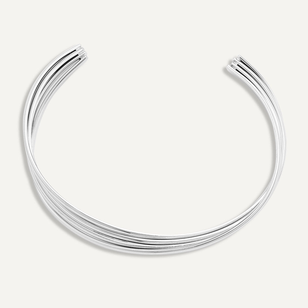 Vibes | Wavy Elegance Open Bracelet | White Gold-Plated