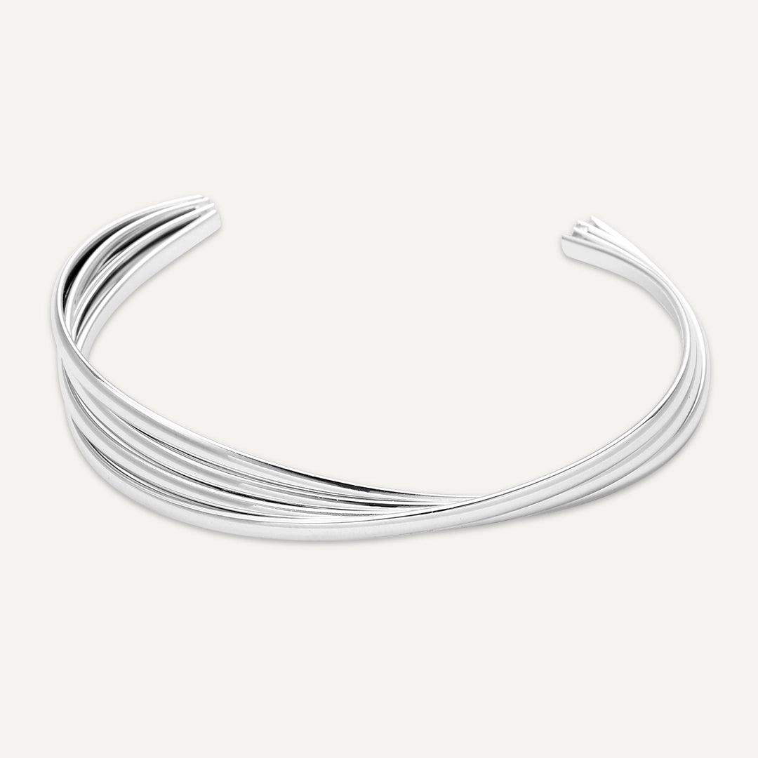Vibes | Wavy Elegance Open Bracelet | White Gold-Plated