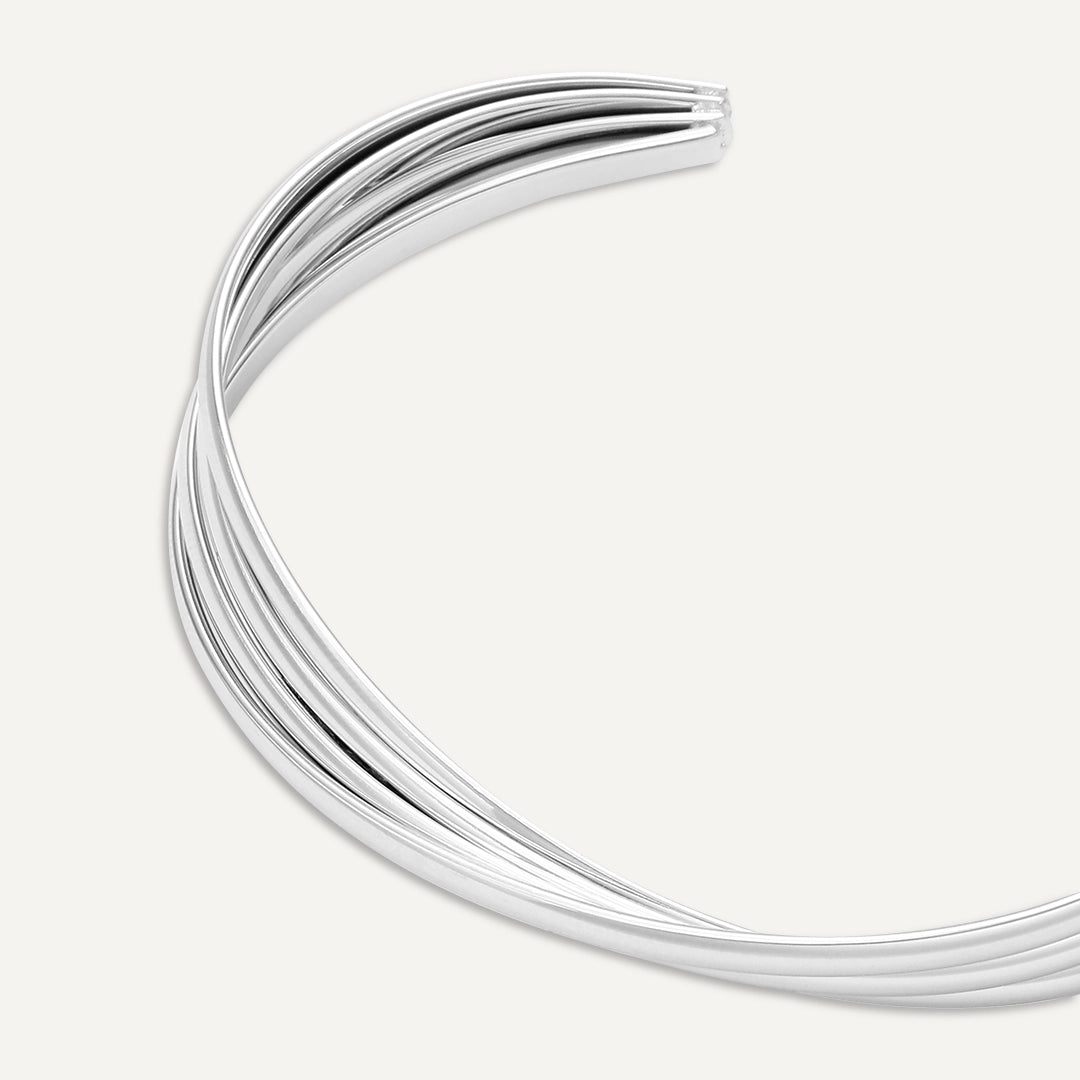 Vibes | Wavy Elegance Open Bracelet | White Gold-Plated