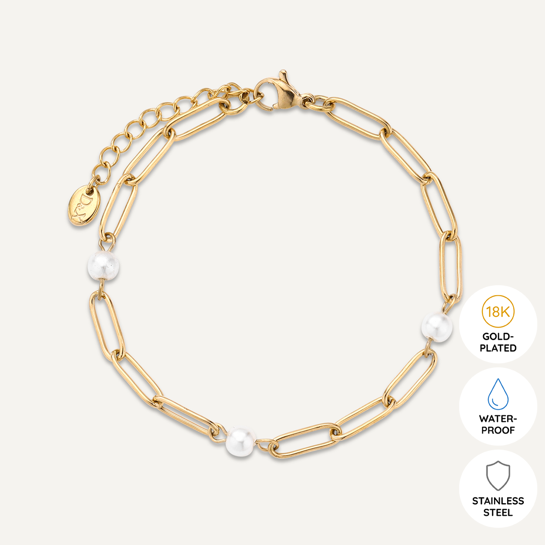 Vibes | Pearly Links Clasp Bracelet | 18K Gold-Plated