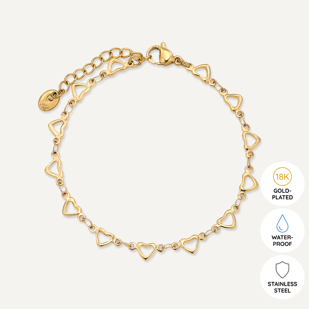 Vibes | Hearts Aflutter Clasp Bracelet | 18K Gold-Plated