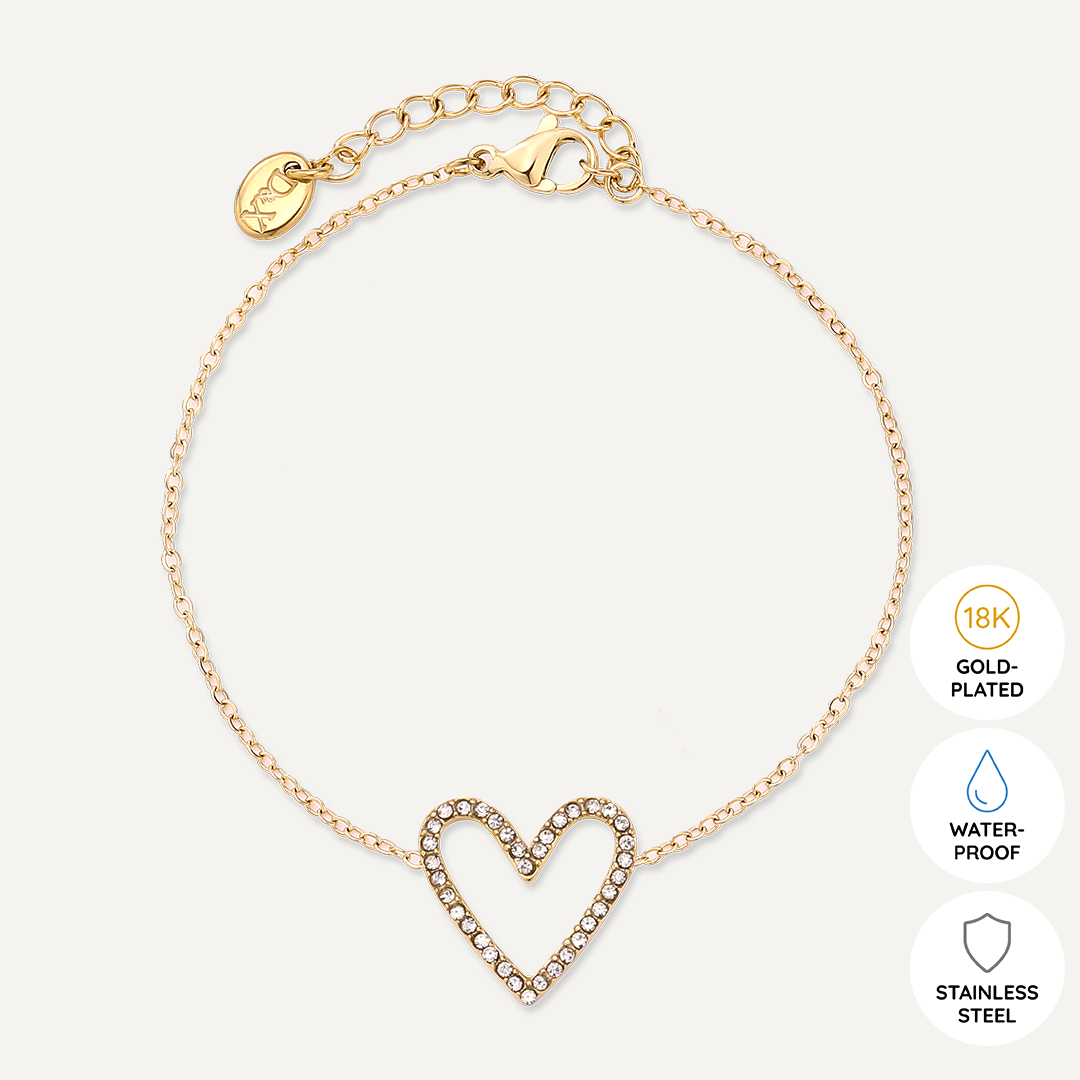 Vibes | Open Heart Sparkle Clasp Bracelet | 18K Gold-Plated