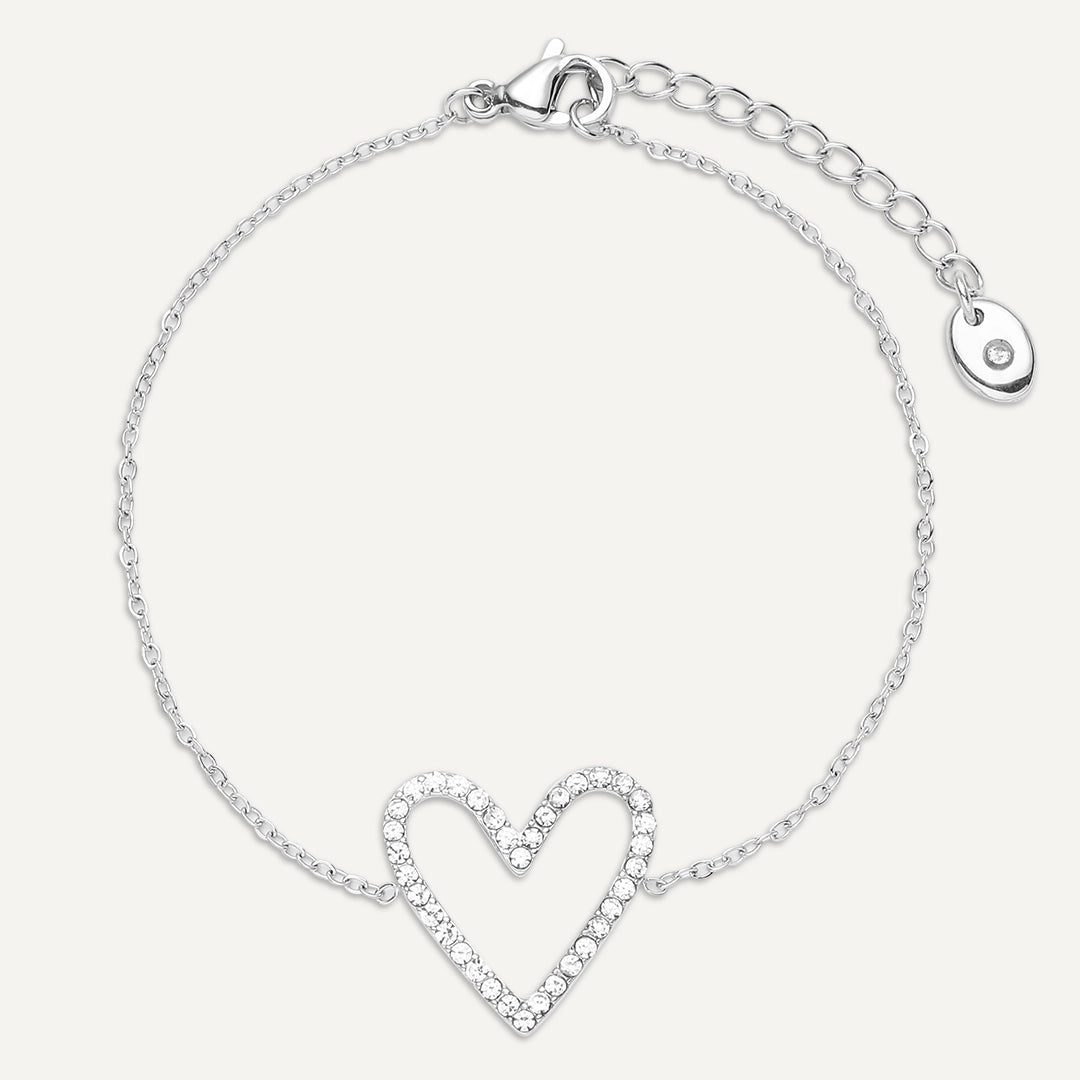 Vibes | Open Heart Sparkle Clasp Bracelet | White Gold-Plated