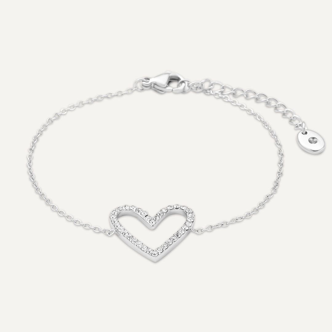 Vibes | Open Heart Sparkle Clasp Bracelet | White Gold-Plated
