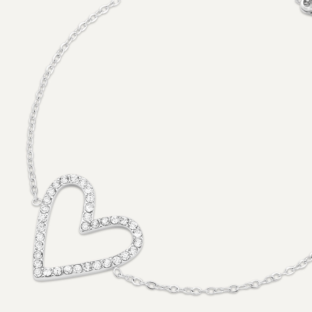 Vibes | Open Heart Sparkle Clasp Bracelet | White Gold-Plated