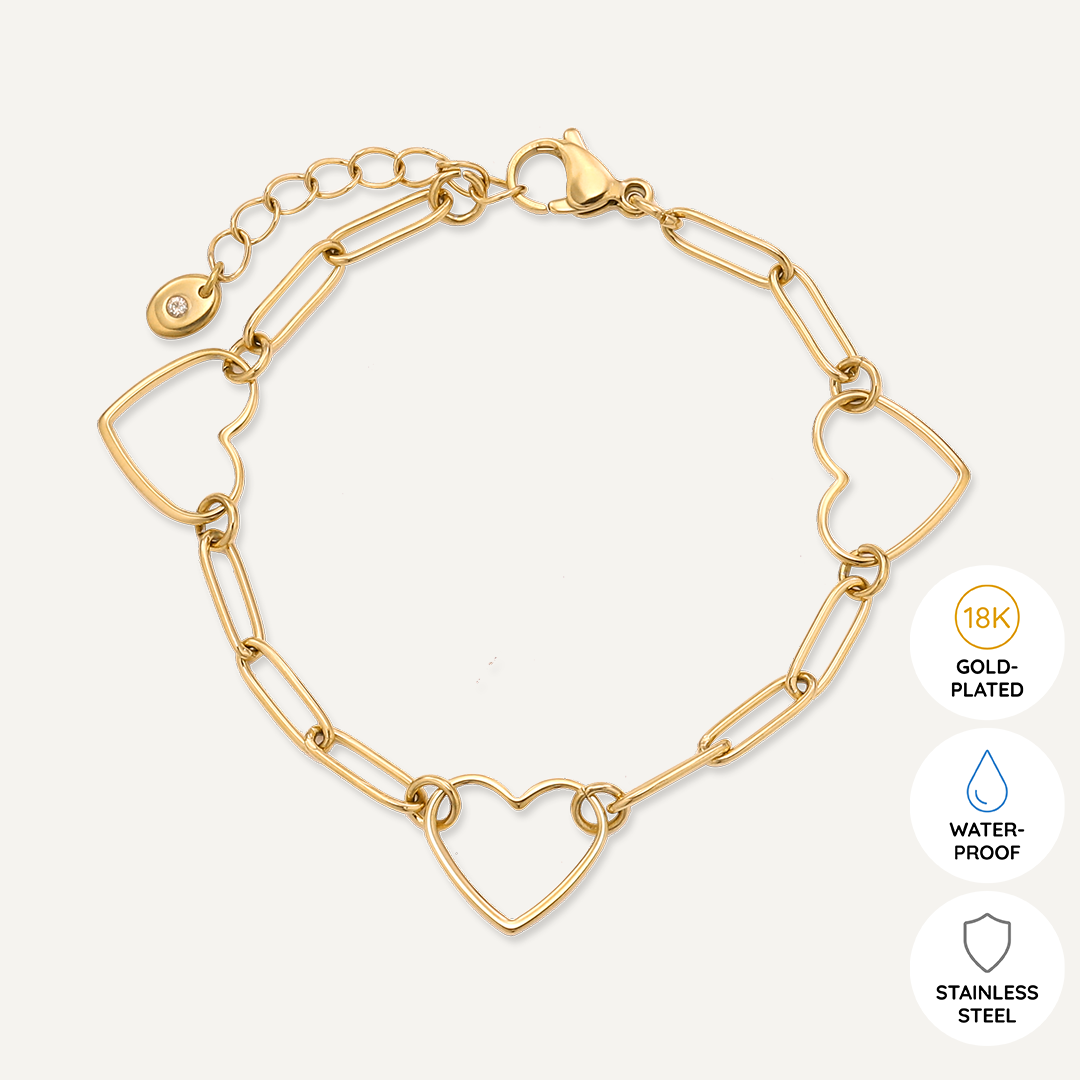 Vibes | Heart Link Love Clasp Bracelet | 18K Gold-Plated