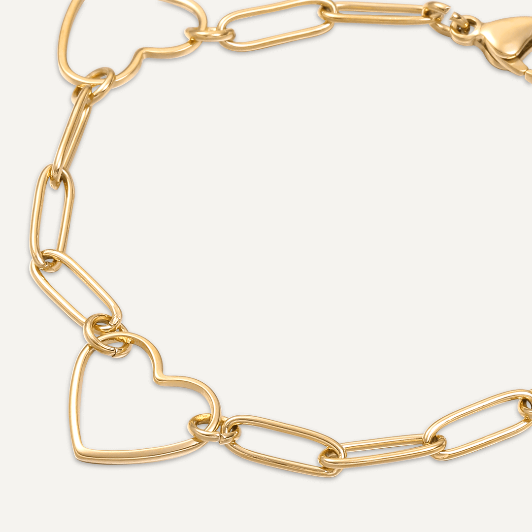 Vibes | Heart Link Love Clasp Bracelet | 18K Gold-Plated