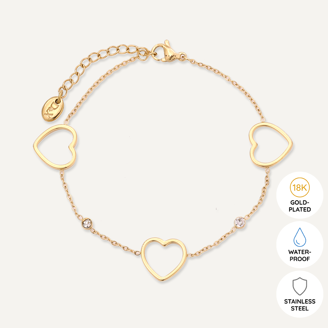 Vibes | Open Hearts Trio Clasp Bracelet | 18K Gold-Plated