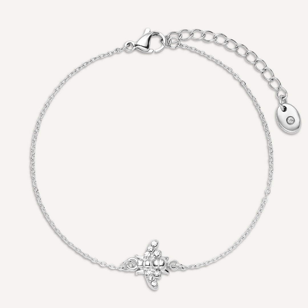 Vibes | Sparkling Bee Clasp Bracelet | White Gold-Plated