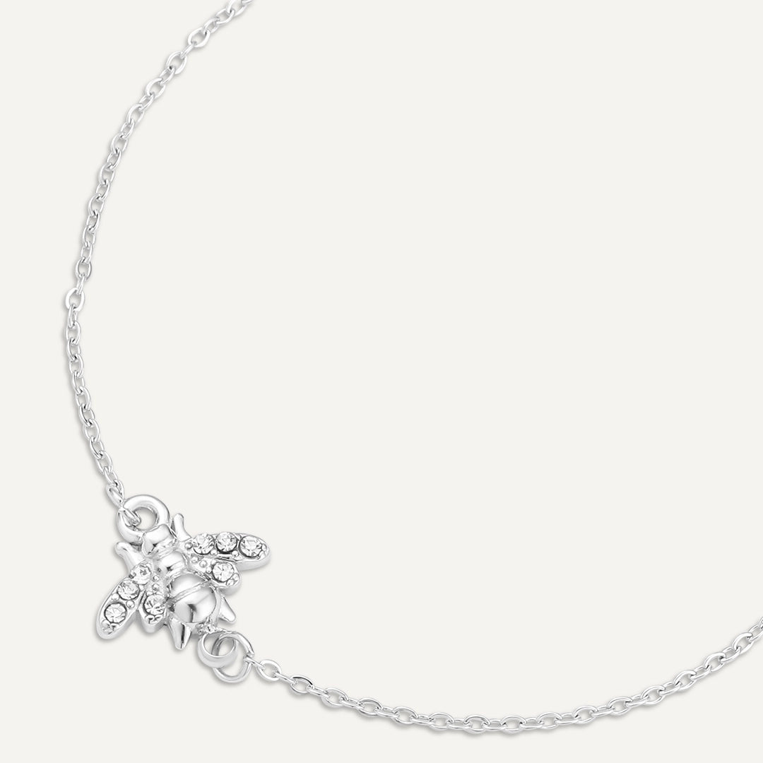 Vibes | Sparkling Bee Clasp Bracelet | White Gold-Plated