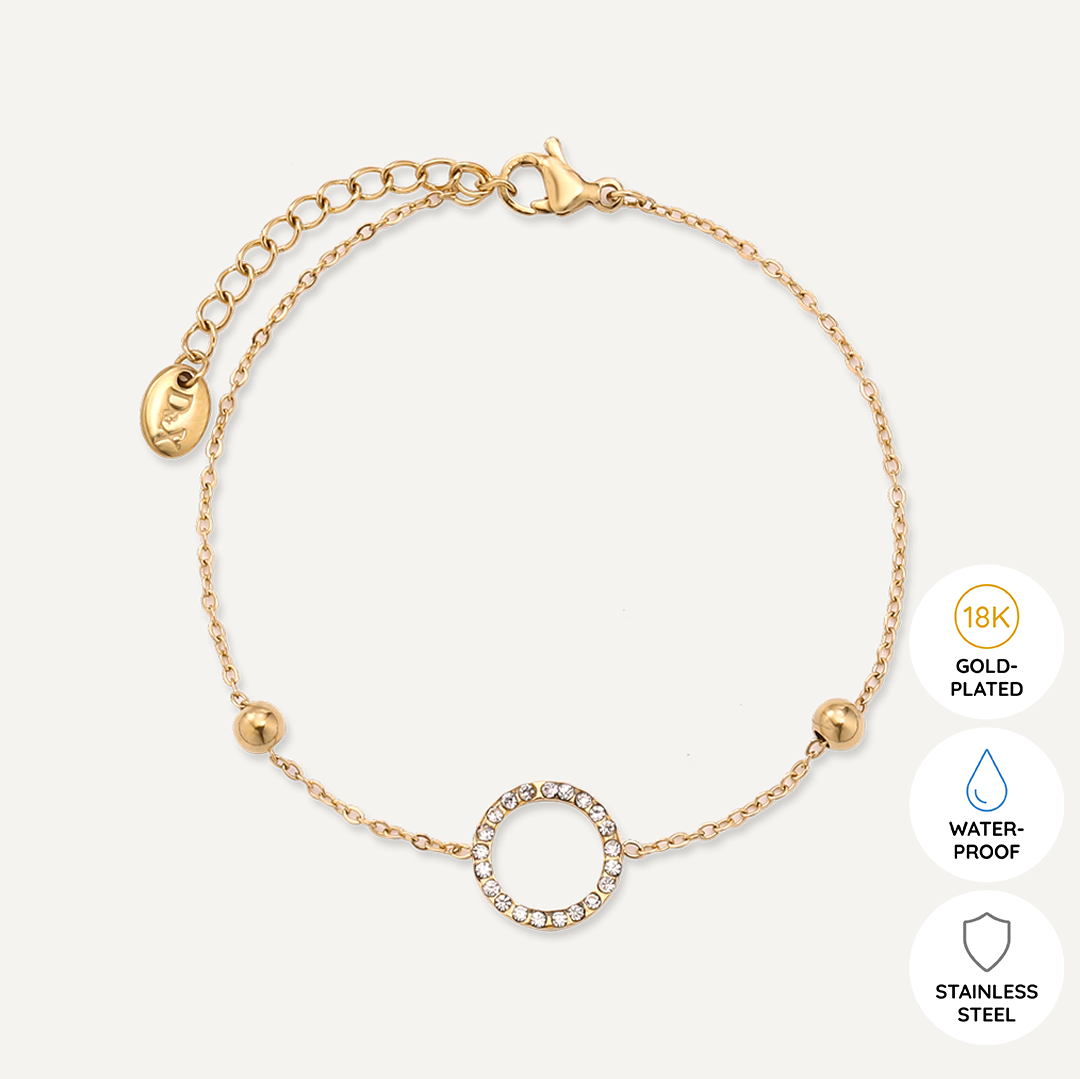 Vibes | Crystal Circle Charm Clasp Bracelet | 18K Gold-Plated