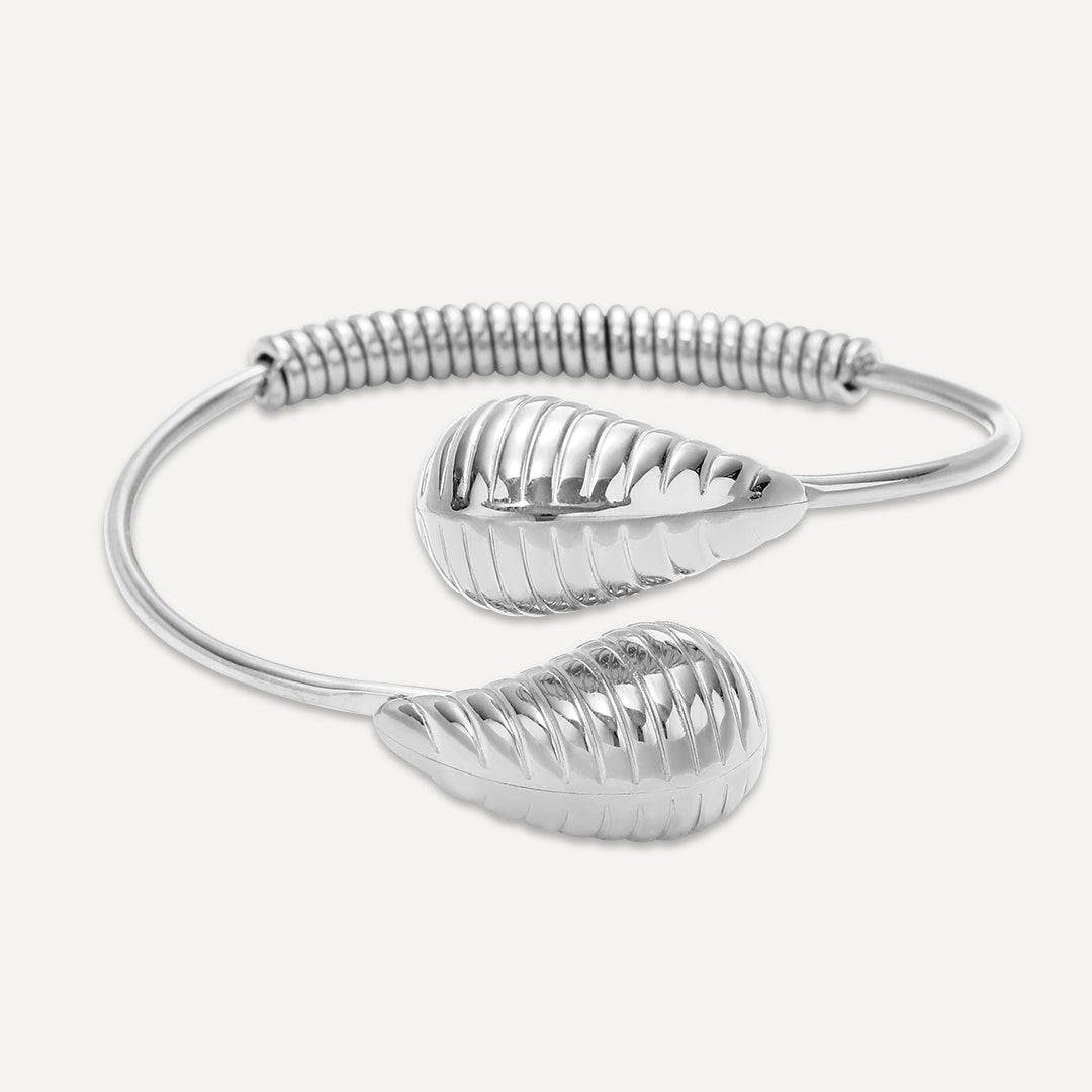 Vibes | Bold Shell Open Bracelet | White Gold-Plated