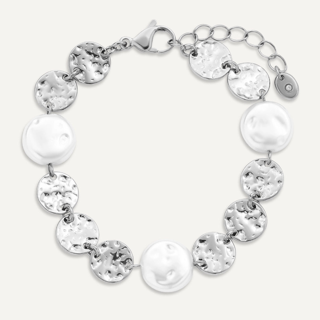 Vibes | Lunar Textures Pearl Bracelet | White Gold-Plated
