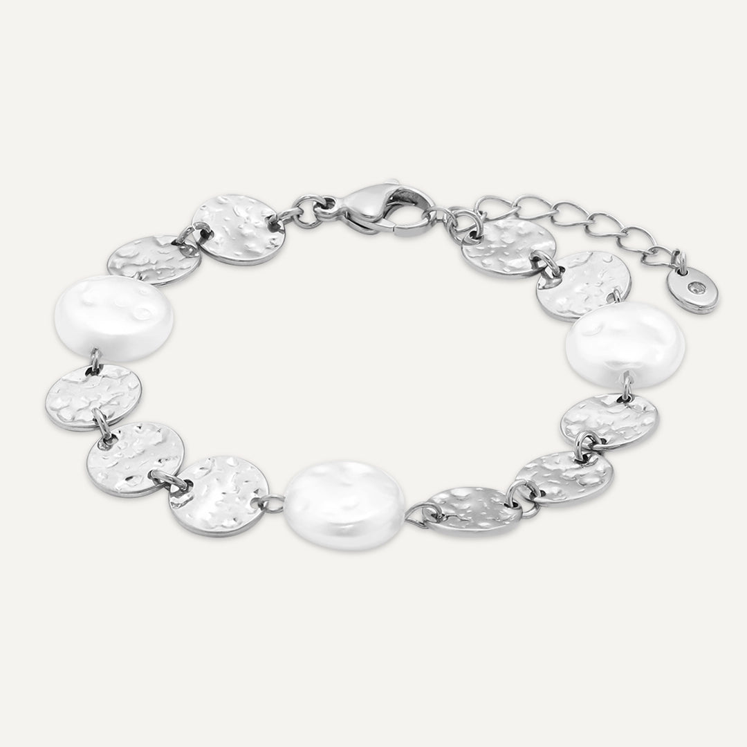 Vibes | Lunar Textures Pearl Bracelet | White Gold-Plated