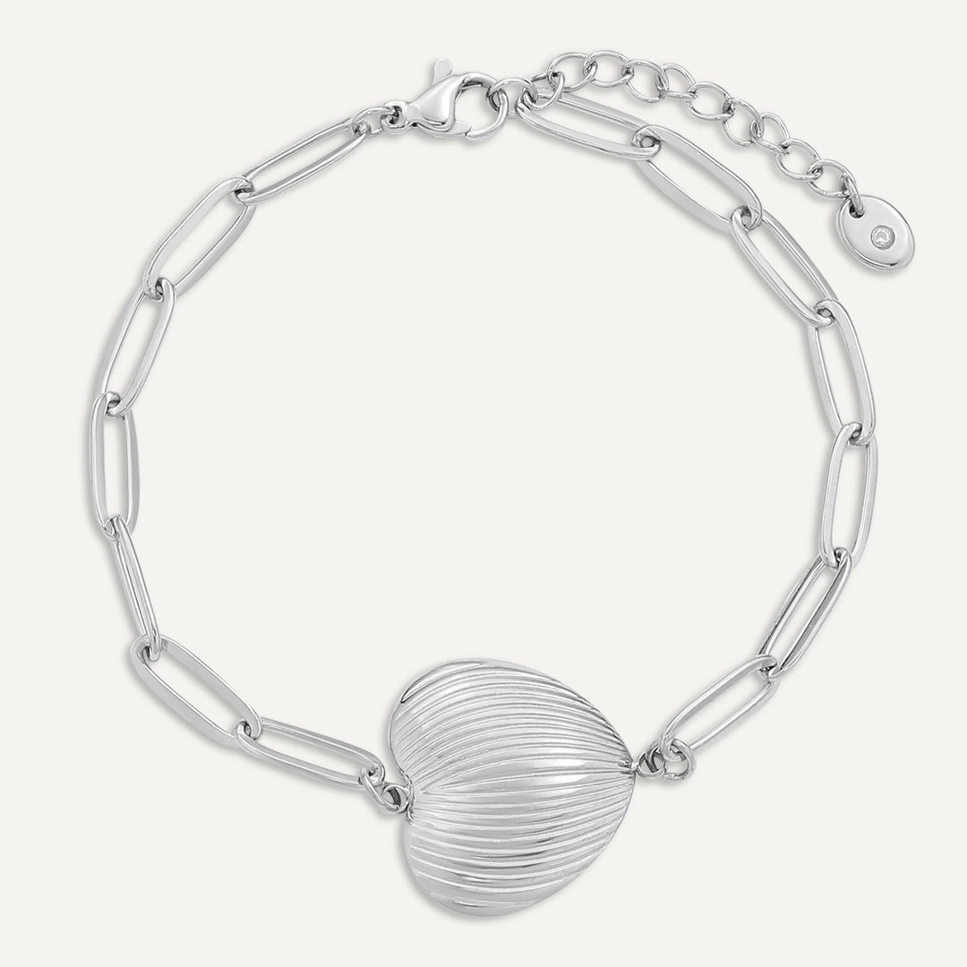 Vibes | Ribbed Heart Chain Bracelet | White Gold-Plated