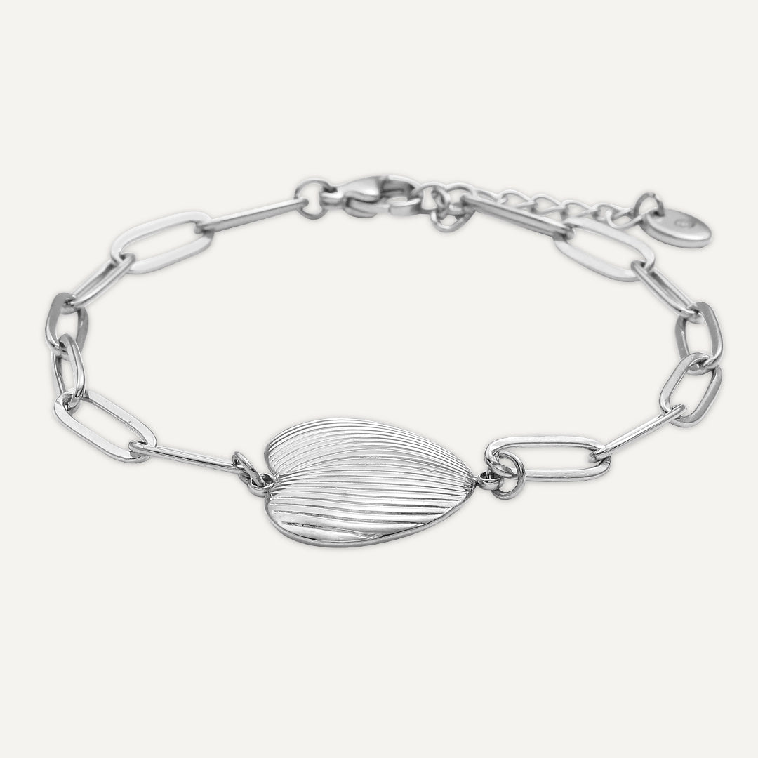 Vibes | Ribbed Heart Chain Bracelet | White Gold-Plated