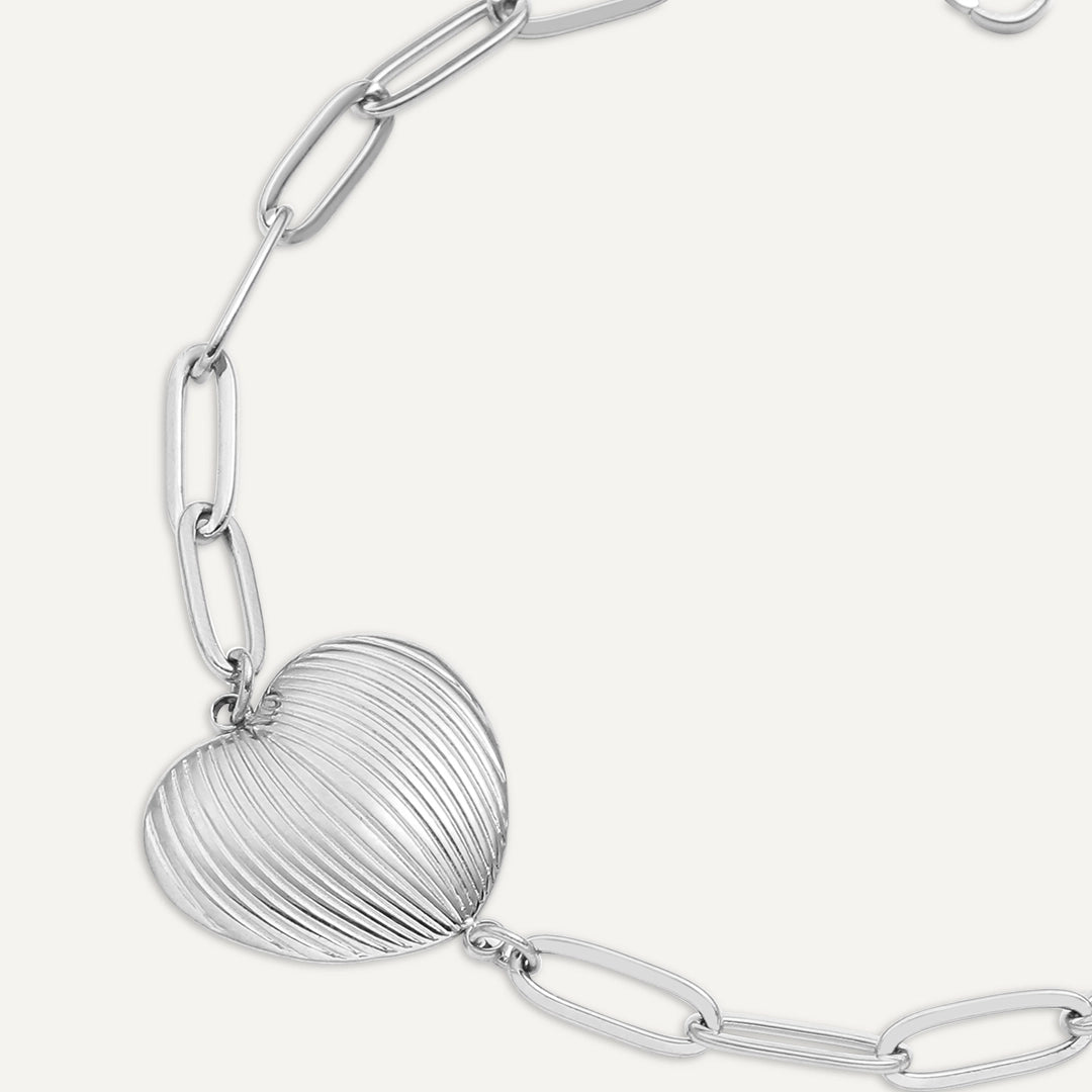 Vibes | Ribbed Heart Chain Bracelet | White Gold-Plated