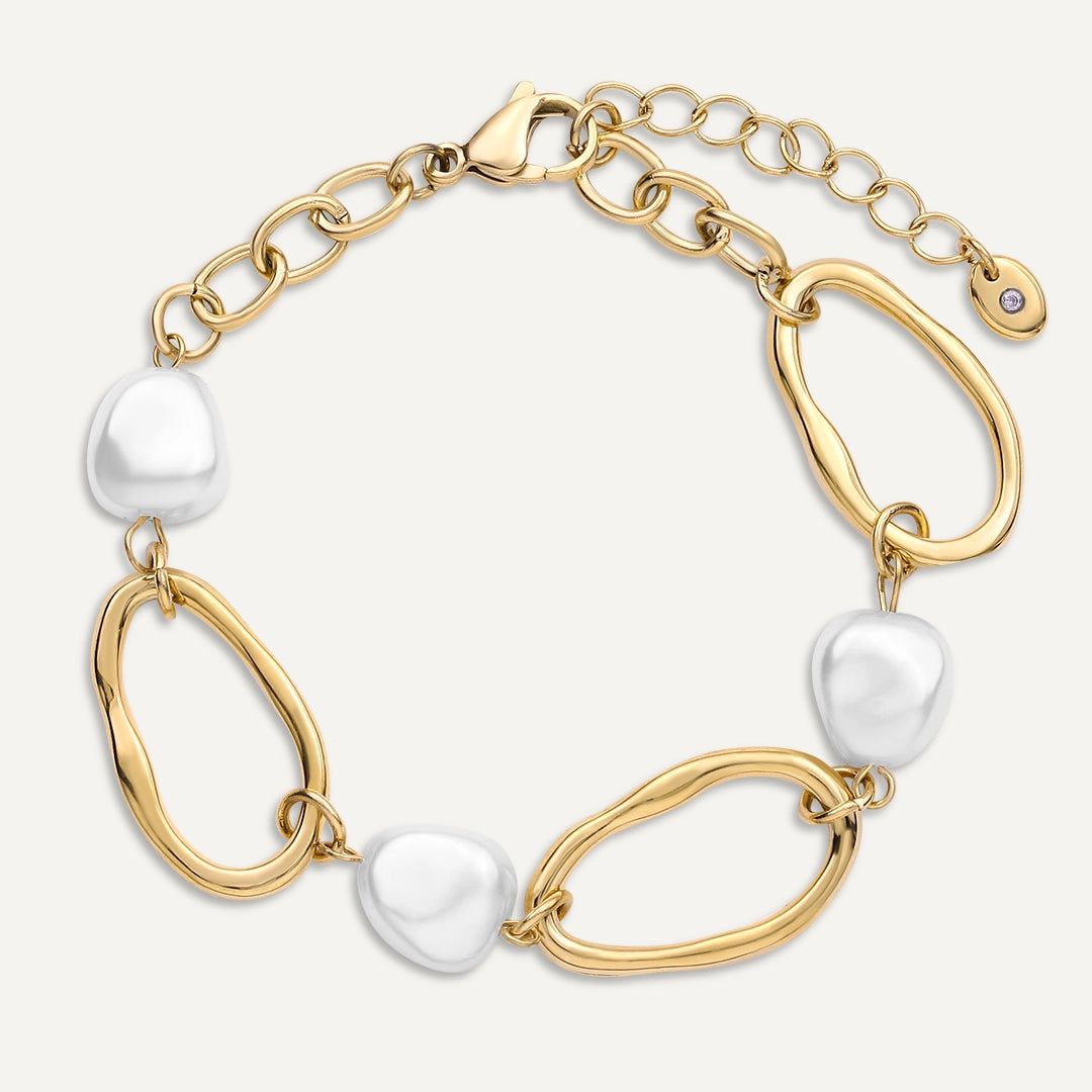 Vibes | Wavy Pearl Flow Bracelet | 18K Gold-Plated