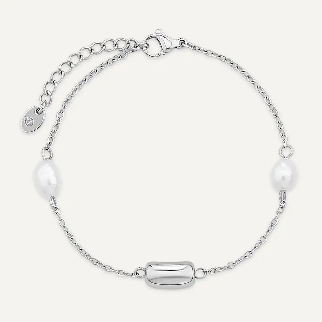 Vibes | Pearl Accent Bar Bracelet | White Gold-Plated