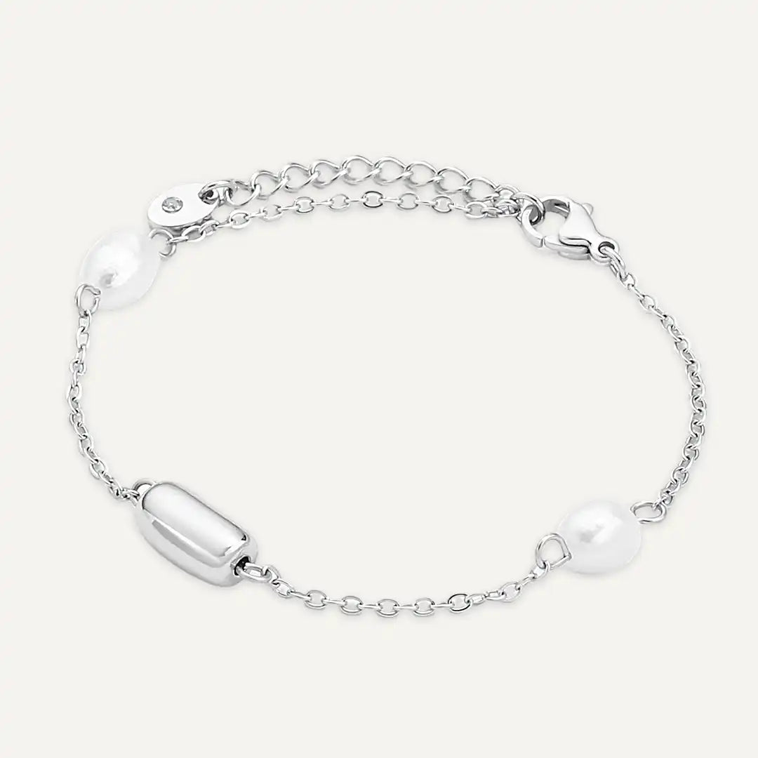 Vibes | Pearl Accent Bar Bracelet | White Gold-Plated