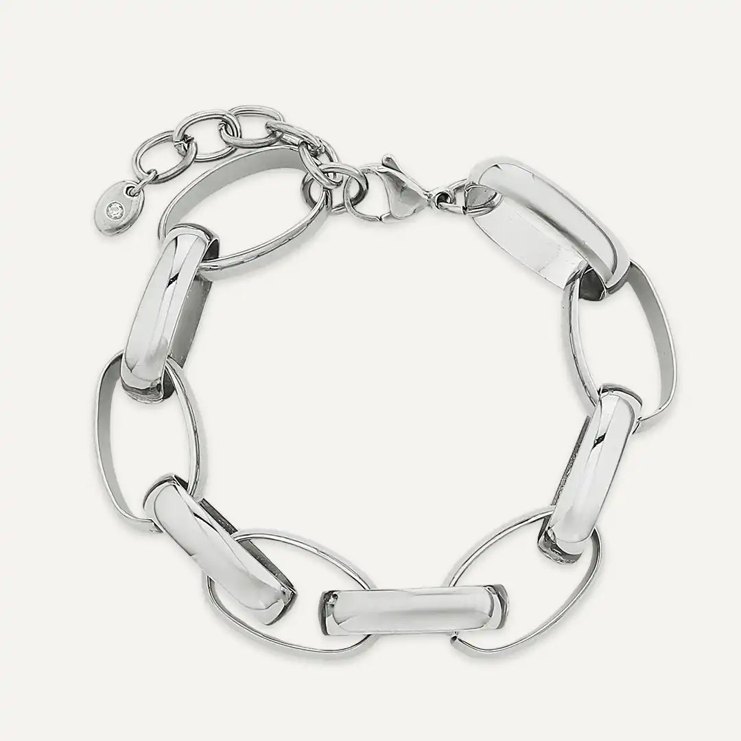 Vibes | Chunky Polished Oval Link Chain Bracelet | White Gold-Plated