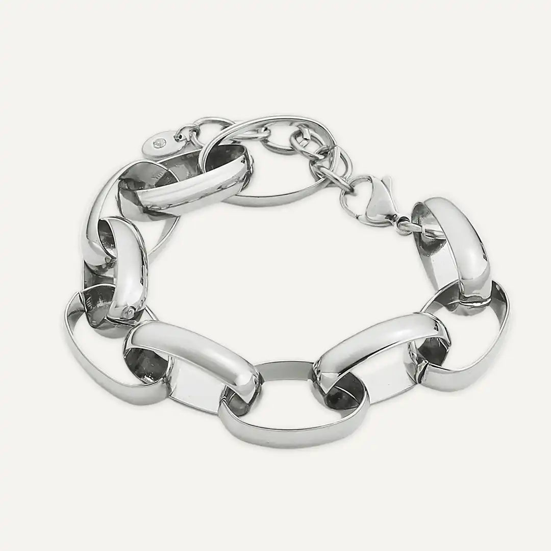Vibes | Chunky Polished Oval Link Chain Bracelet | White Gold-Plated