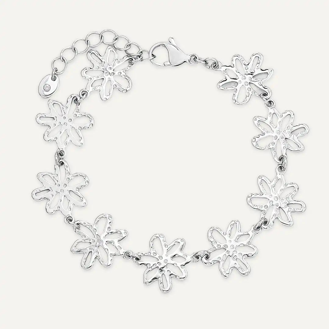 Vibes | Floral Outline Charm Bracelet | White Gold-Plated