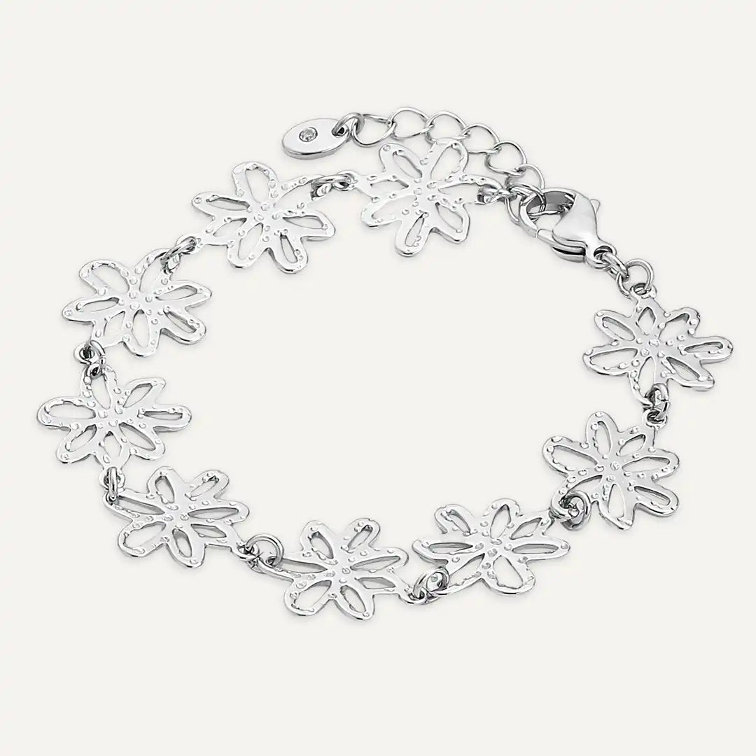Vibes | Floral Outline Charm Bracelet | White Gold-Plated