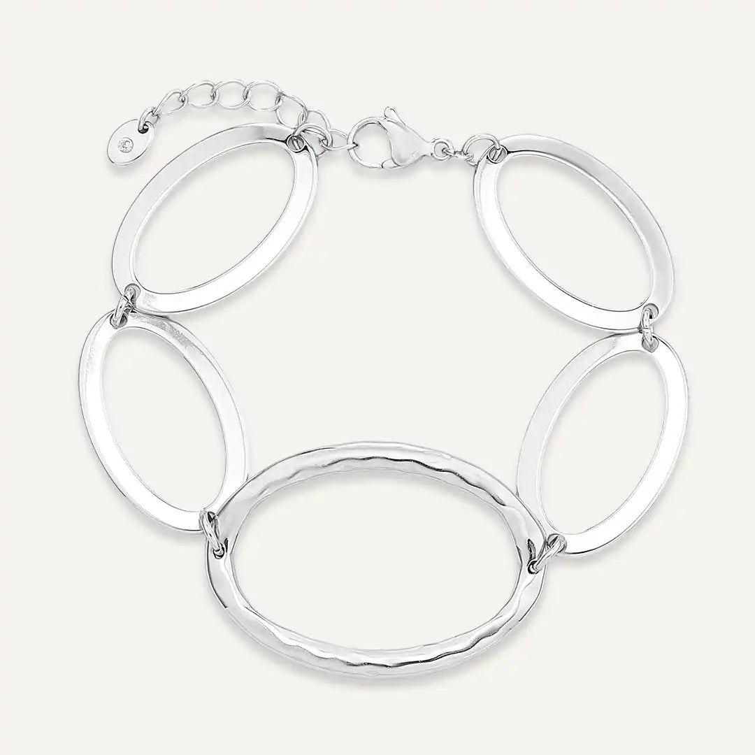 Vibes | Polished and Hammered Oval Link Bracelet | White Gold-Plated