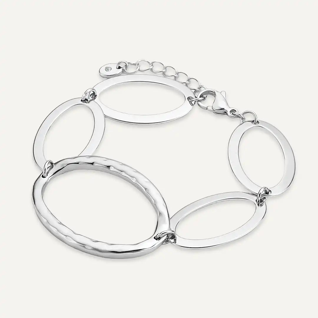 Vibes | Polished and Hammered Oval Link Bracelet | White Gold-Plated