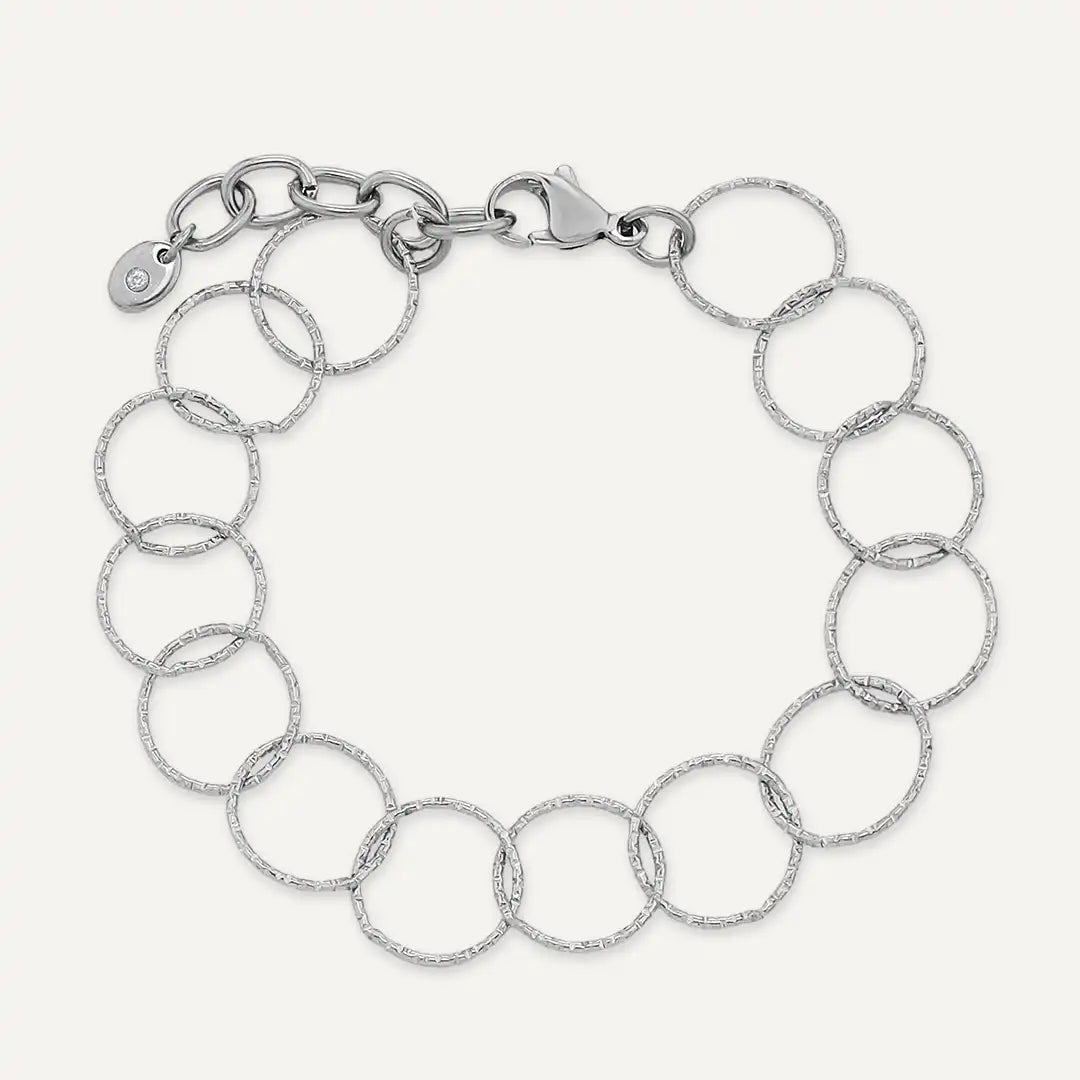 Vibes | Hammered Circle Link Bracelet | White Gold-Plated