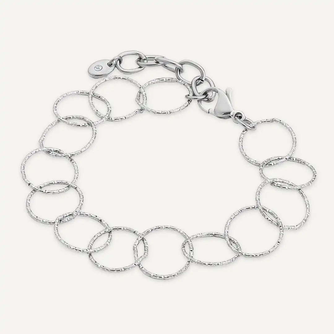 Vibes | Hammered Circle Link Bracelet | White Gold-Plated