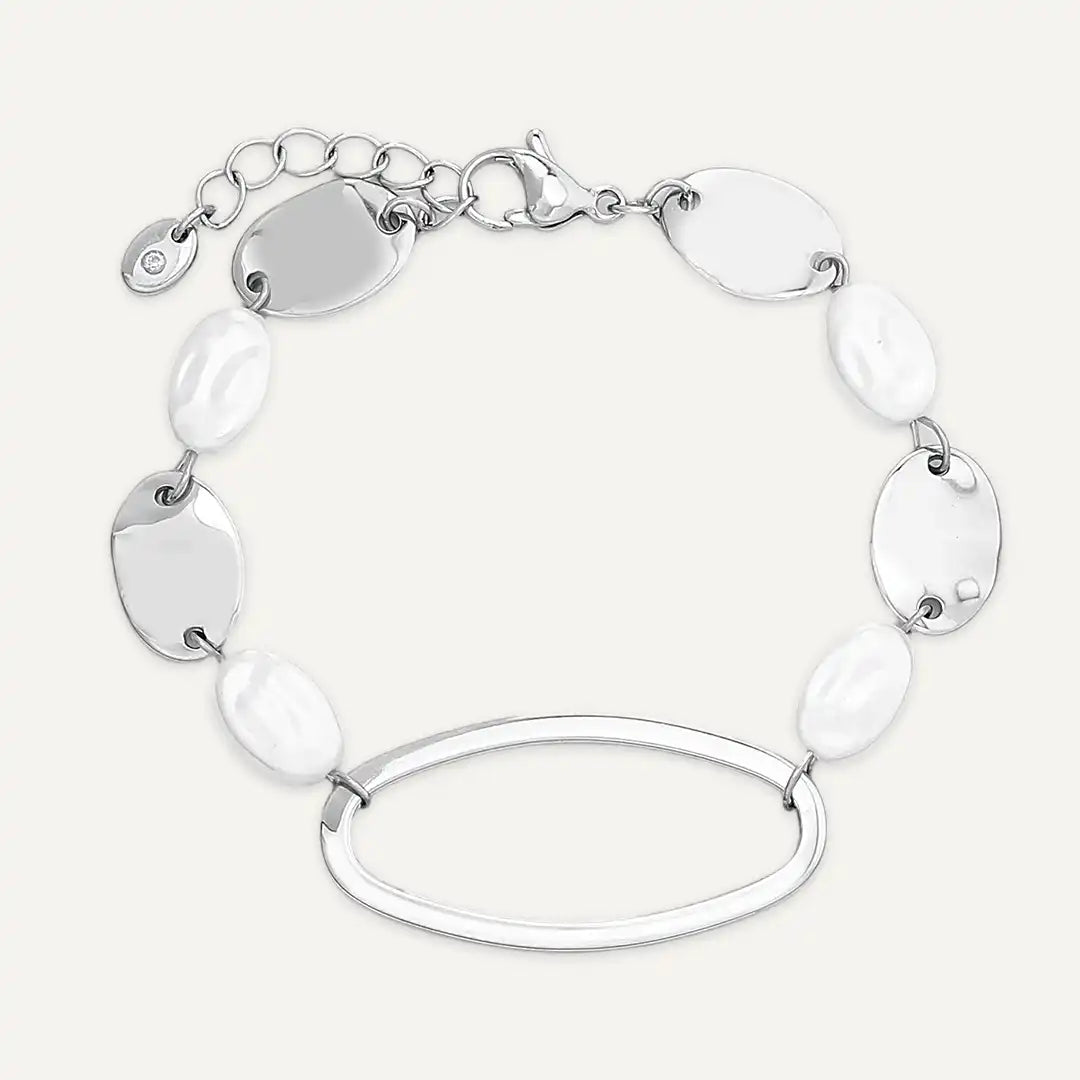Vibes | Pearl Oval Link Bracelet | White Gold-Plated