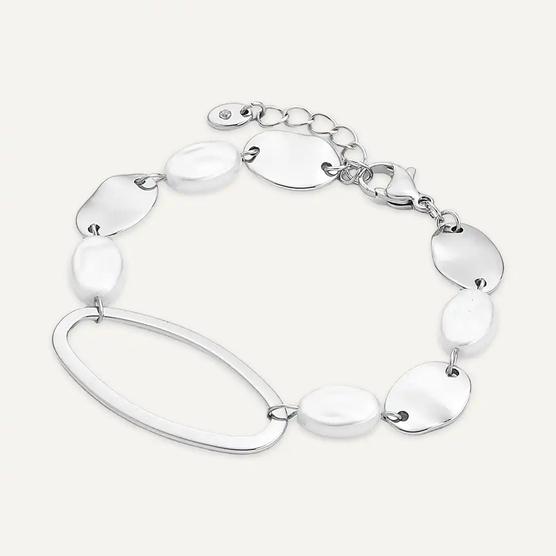 Vibes | Pearl Oval Link Bracelet | White Gold-Plated