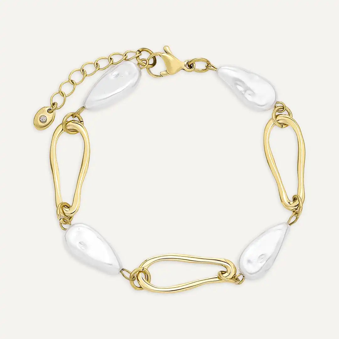 Vibes | Pearl Outline Teardrop Link Bracelet | 18K Gold-Plated